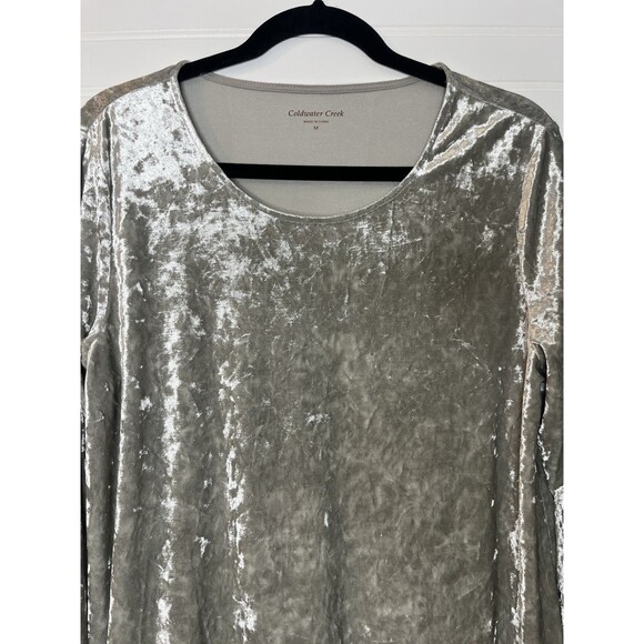 Coldwater Creek Shine Velvet Gray Chiffon Bottom Tunic blouse top Medium - Picture 4 of 11